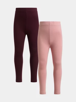Jet Younger Girls Amaranth Pale Mauve 2Pk Leggings