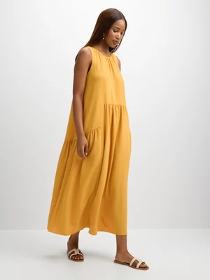 Exact Women's Yellow Tiered Trapeze Dress
