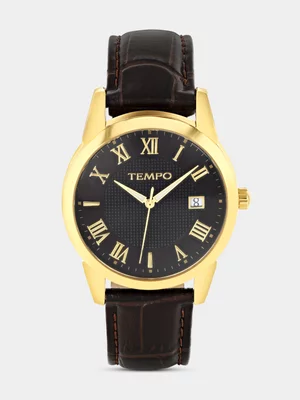 Tempo Gold Plated Brown Dial Brown Leather Watch