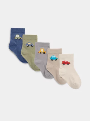 Jet Baby Boys 5 Pack Multi Vroom Jacquard Socks