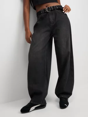 Redbat Women's Black Wash Barrel Jeans