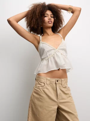 The FIX Women's White Woven Cami With Gold Lurex 