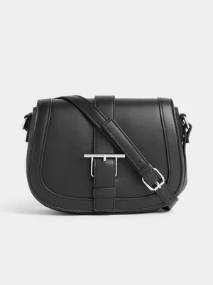 FF Buckle Trim Crossbody Saddle Bag