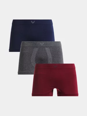 Exact Men's Navy, Red & Black Melange 3-Pack Seamless Trunks