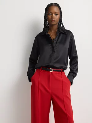 Concealed Button Satin Shirt