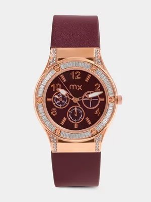 MX Rose Plated Fuchsia Dial Fuchsia Faux Leather Watch 