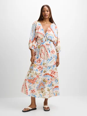 Exact Women's White Paisley Tiered Maxi Dress