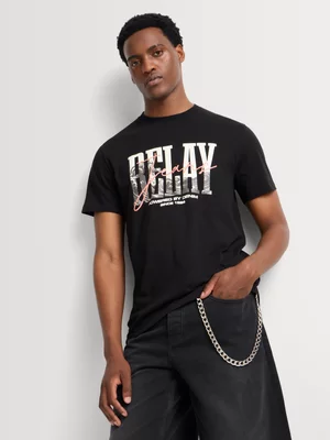 Relay Jeans Men's Regular Fit Black Graphic T-Shirt
