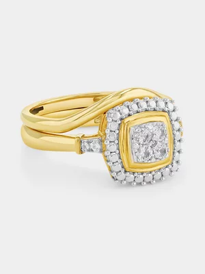 Yellow Gold Diamond Cushion Halo Twinset Ring 