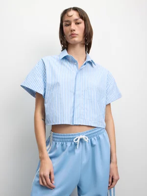 The FIX Women's Blue Cropped Boxy Shirt