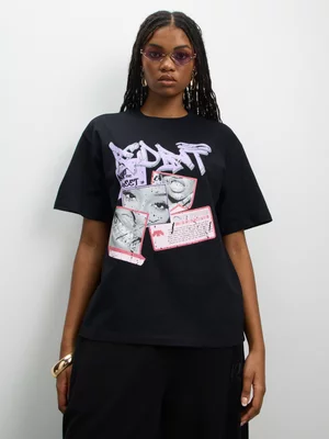 Redbat Women's Relaxed Redbat Face Black T-Shirt