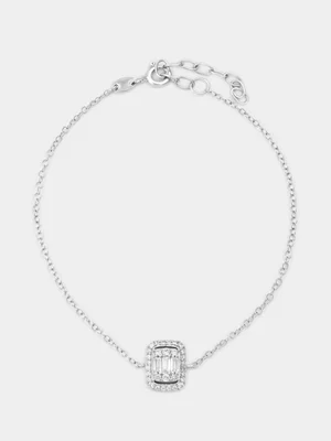 Cheté Sterling Silver Cubic Zirconia Multi-Stone Rectangle Halo Bracelet 