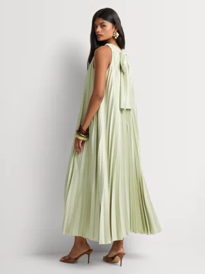 Satin Pleated Halterneck Column Dress 