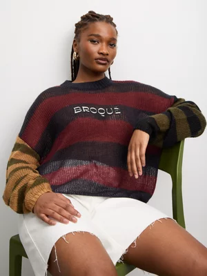 The FIX Women's Brown Striped Oversized Jumper