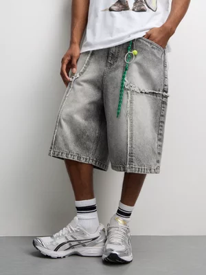 The FIX Men's Acid Grey Wash Frayed Panel Bermuda Denim Shorts