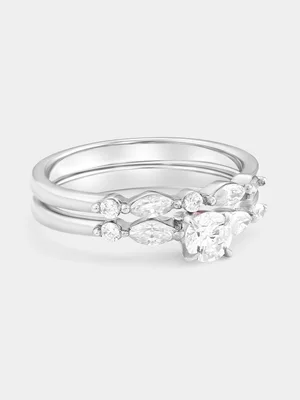 Sterling Silver Moissanite Scatter Twinset Ring 