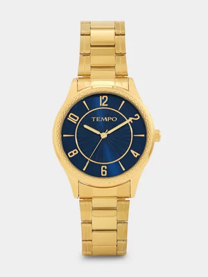 Tempo Gold Plated Navy Dial Bracelet Watch