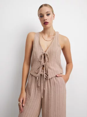 The FIX Women's Brown Co-Ord Waistcoat With Front Ties 