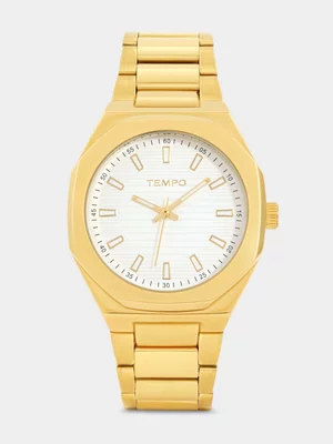 Tempo Gold Plated Silver Tone Dial Octagonal Bracelet Watch 