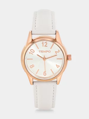 Tempo Rose Plated Silver Tone Dial Sand Leather Watch 