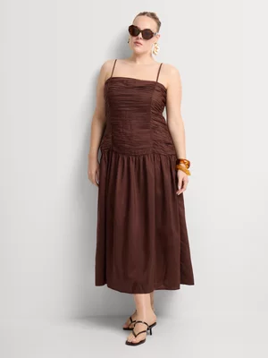 Fit & Flare Ruched Bodice Drop Waist Dress