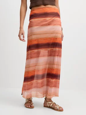 Exact Women's Orange Ombre Mesh Maxi Skirt 