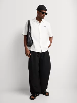 Markham Men's Oversized Fit Embroidered Ecru Shirt