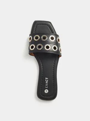 Exact Women's Black Eyelets Sandals