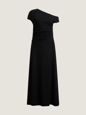 Women's Iconography Asymmetric Neckline Mesh Maxi Dress Black