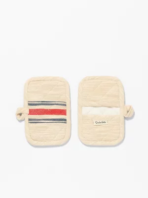 Sur La Table French Stripe Claw Mitts, Cream - Set of 2