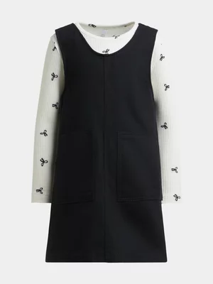 Exact Older Girl's White & Black Pinafore & T-Shirt Set