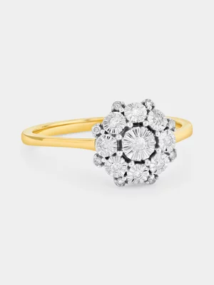 Yellow Gold Earth Grown Diamond Round Cluster Illusion Ring