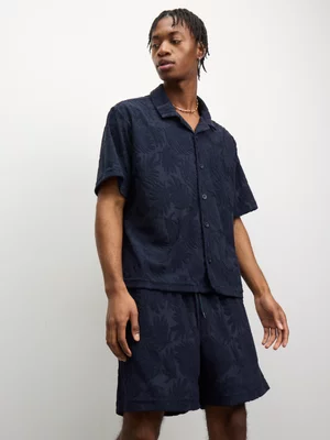 The FIX Men's Navy Co-ord Towelling Palm Burnout Shorts