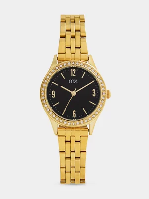 MX Gold Plated Black Dial Bracelet Watch