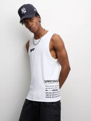 Redbat Men's Boxy Side Print White Tank