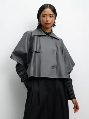 The FIX Women's Charcoal Chintz Crop Cape Trench Jacket 