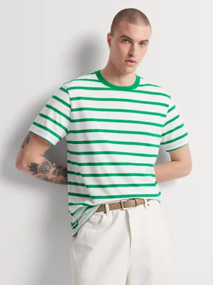 Markham Men's Slim Fit Horizontal Stripe Green/White T-Shirt