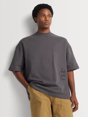 Markham Men's Boxy Fleece Charcoal Graphic T-Shirt