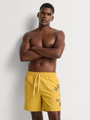 Relay Jeans Men's Plain Side Stencil Print Mustard Swimshorts