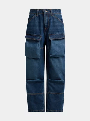 Jet Teen Boys Mid Blue Bowleg Denim Jean