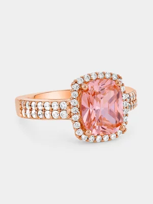 Cheté Rose Plated Sterling Silver Morganite Cushion Halo Ring 