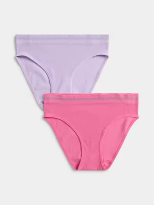 Jet Teen Girls 2 Pack Pink Lilac Rib Seamless Bikini
