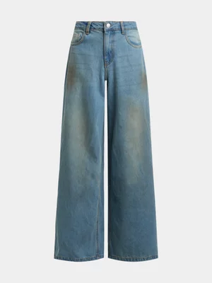 Jet Teen Girls Baggy Muddy Wash Denim