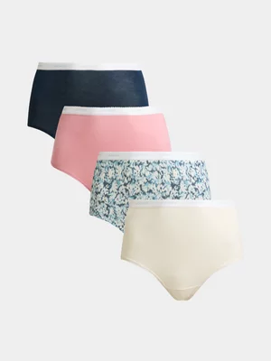 Jockey 4 Pack Oatmeal Rose Brushstrokes Full Brief