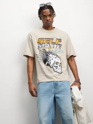 The FIX Men's Natural Motoskull Graphic Top