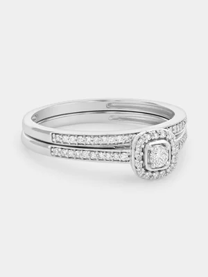 Sterling Silver 0.26ct Lab Grown Diamond Cushion Halo Twinset Ring 