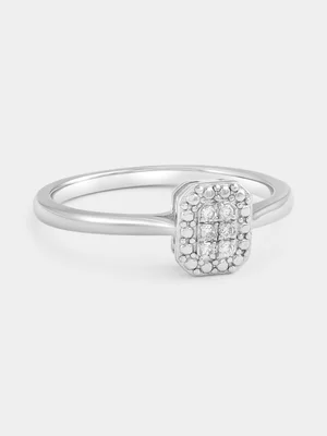 Sterling Silver Lab Grown Diamond Rectangle Halo Ring 