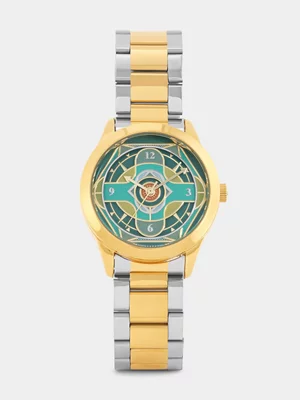 Tempo x Bonolo Gold Plated Green Dial Two-Tone Bracelet Watch 
