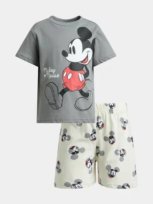 Jet Younger Boys Mickey Charcoal & Beige Short PJ Set