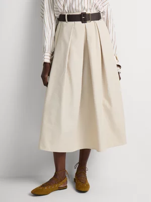 Belted Pleated Maxi Skirt